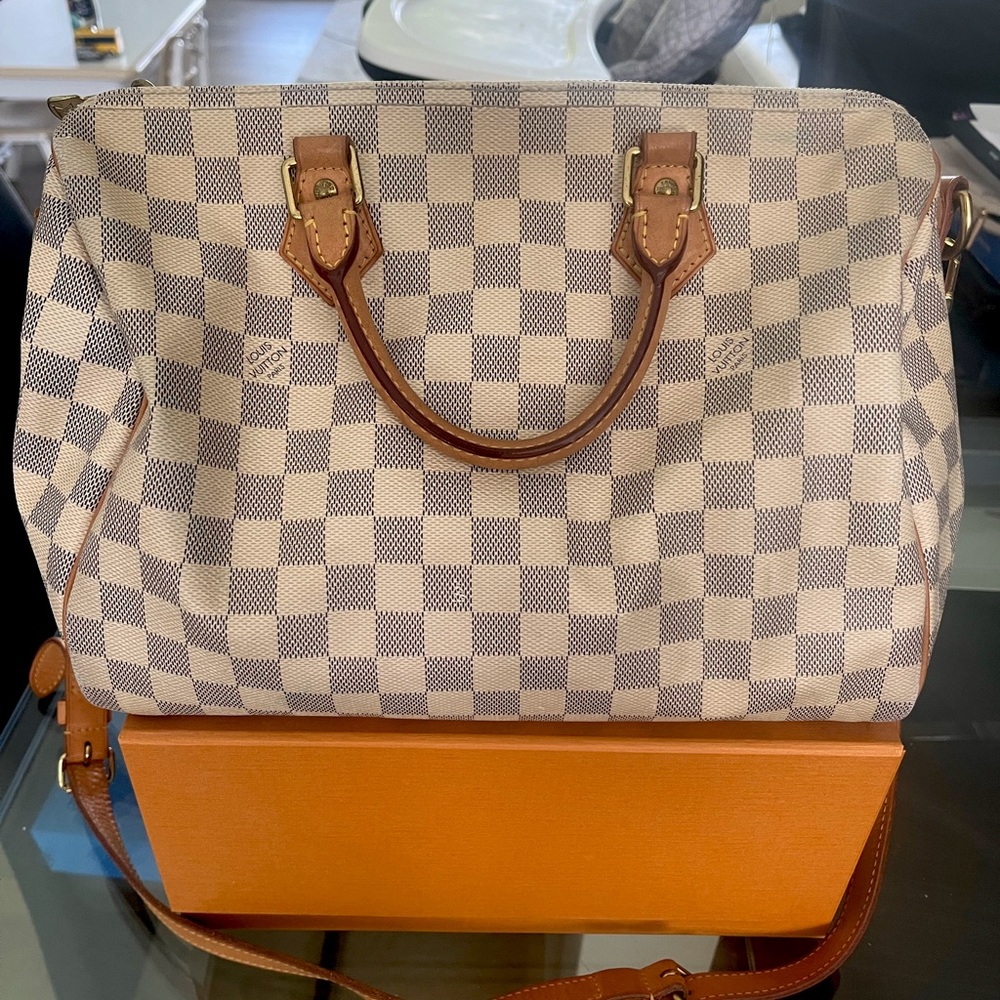 Louis Vuitton Damier Azur Canvas Speedy Bandoulière - Cream and Brown